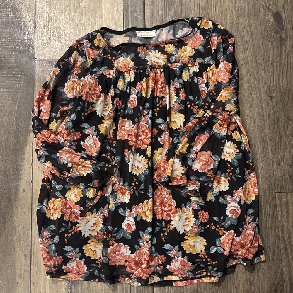 Bobbie Brooks Womens Medium Black Floral Layered Ruffled Blouse!